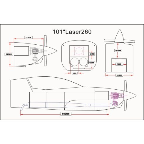 Skywing Rc Laser 260 V3 101" (2565 mm), Piros/Fehér ARF Szett.