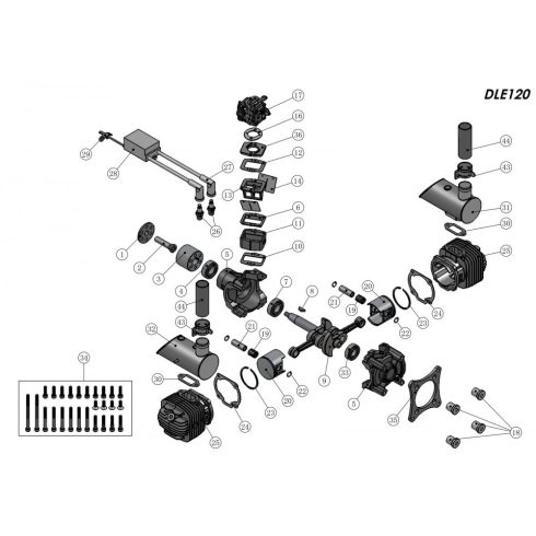 DLE120 Motor Gyújtással, Normál kipufogóval (Rendelhető)