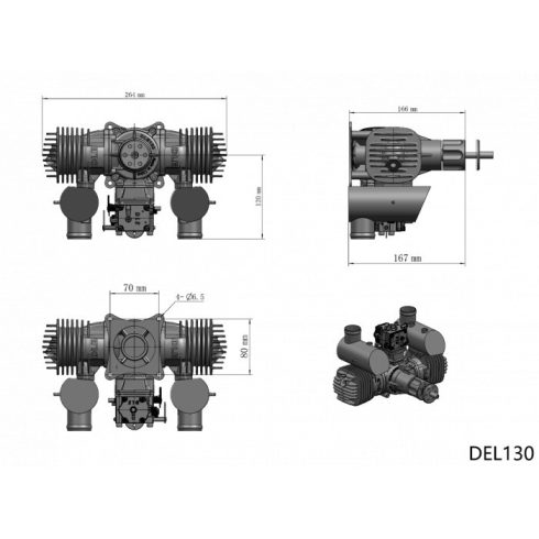 DLE 130 Motor Gyújtással, Normál kipufogóval.