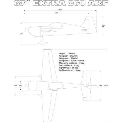 Extreme Flight Extra 260 67", Narancs/Kék PNP Szett.