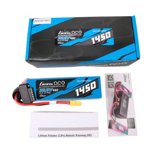 Gens Ace G-Tech 1450mAh 6s (22,2V) 45/90C Lipó Akkumulátor, XT60 csatlakozó.
