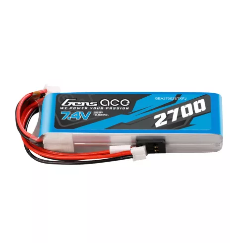 Gens Ace 2700mAh 2s (7.4V) Távirányító Lipo Akkumulátor, Futaba + JST-EHR Csatlakozó. (Futaba T6J, T8FG, 12FG, FrSky TARANIS X9D 2019 PLUS Távirányítókhoz)