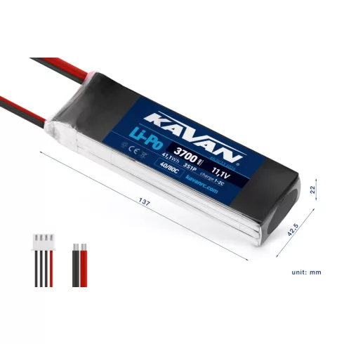 Kavan Lipo 3700mAh/3S (11,1V) 40/80C Air Pack Akkumulátor, Tápcsatlakozót nem tartalmaz !!!