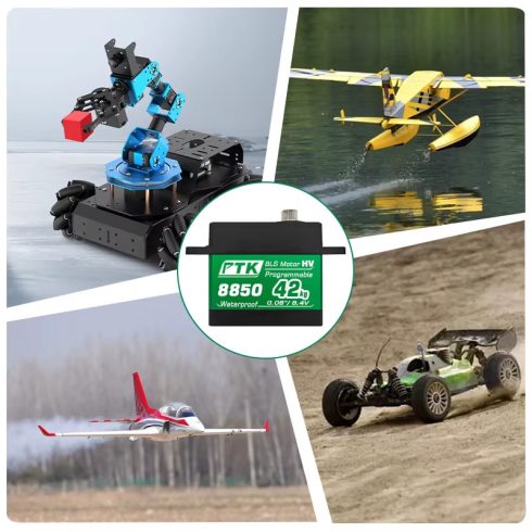 PTK 8850 Digitális Fémfogas Standard Programozható Vizálló Brushless HV Szervó, 1db Alu szervókarral, (0,086sec/8.4V/42kg)
