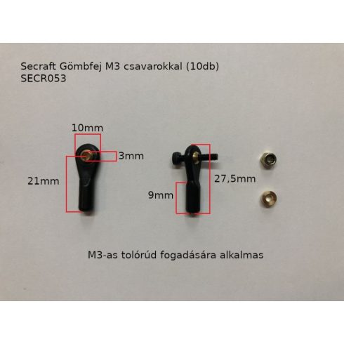 Secraft Gömbcsukló M3 csavarokkal, M3 tolórúd csatlakozóvéggel (10db)