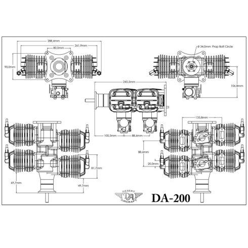 DA200 4 hengeres Boxer Motor Gyújtással, Kipufogó nélkül! 3 év Garanciával!