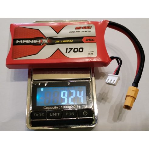 ManiaX Power LiFePO4 2S (6.6V) 1700mAh 25/50C Akkumulátor, XT60 csatlakozó.