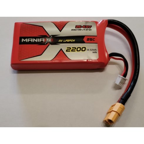 ManiaX Power LiFePO4 2S (6.6V) 2200mAh 25/50C Akkumulátor, XT60 csatlakozó.