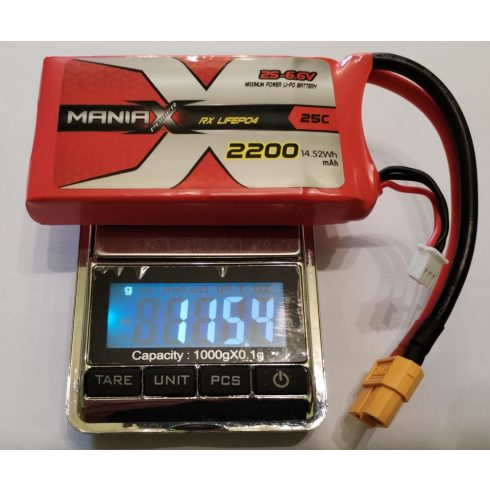 ManiaX Power LiFePO4 2S (6.6V) 2200mAh 25/50C Akkumulátor, XT60 csatlakozó.