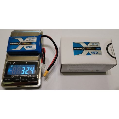 ManiaX Power LiPo 2S (7,4V) 450mAh 45/90C Akkumulátor, XT30 csatlakozó.