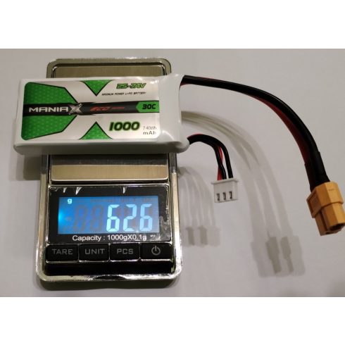 ManiaX Power LiPo 2S (7,4V) 1000mAh 30/60C Akkumulátor, XT60 Csatlakozó.