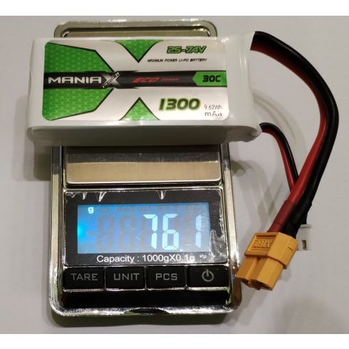 ManiaX Power LiPo 2S (7,4V) 1300mAh 30/60C Akkumulátor, XT60 Csatlakozó.