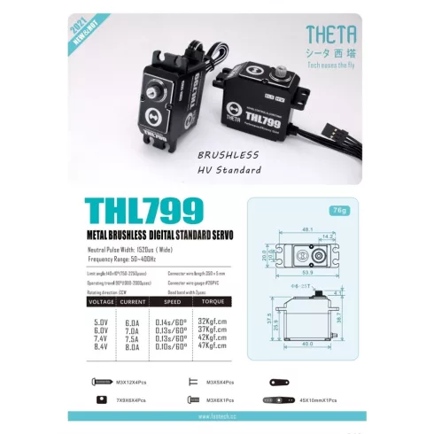 THETA THL799 Brushless HV Digitális Programozható Szervó ( 0,1sec 47Kg/8,4V )
