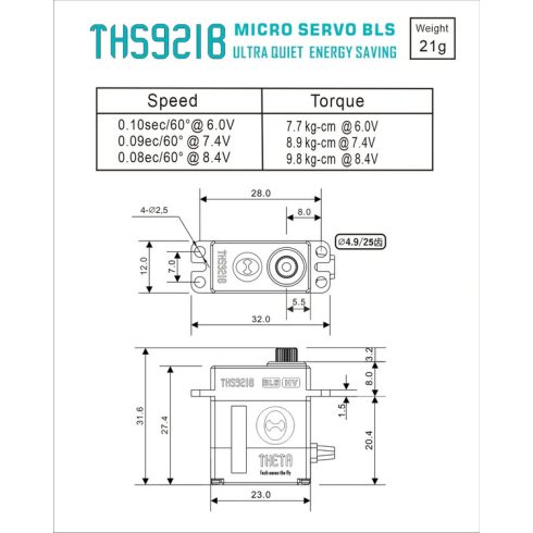 THETA THS 921B Brushless HV Digitális Programozható Micro Szervó ( 0,08sec 9,8Kg/8,4V )